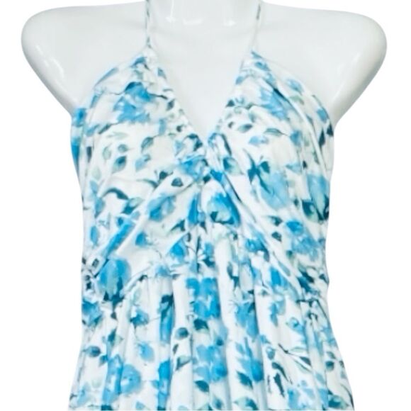 Blue and White Floral Halter Maxi Dress - Picture 6 of 11